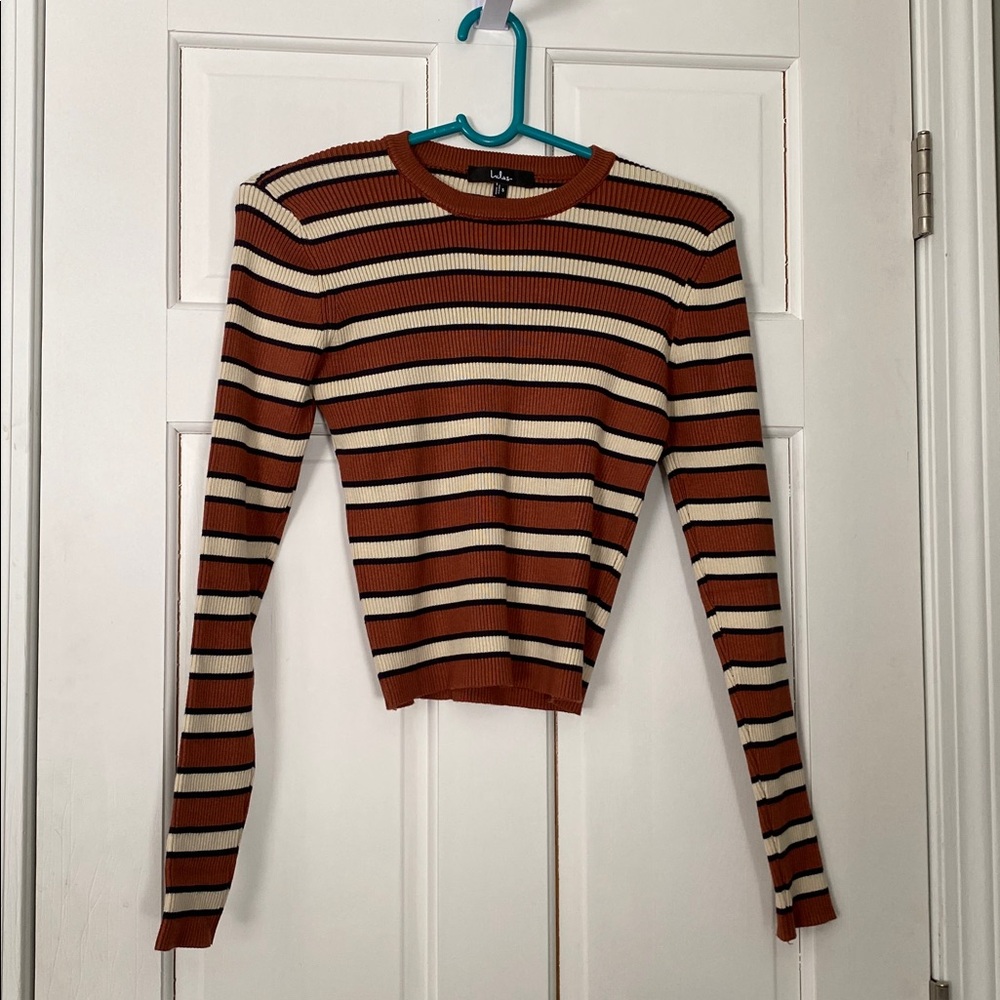 Lulu's Rust and Cream Striped Sweater